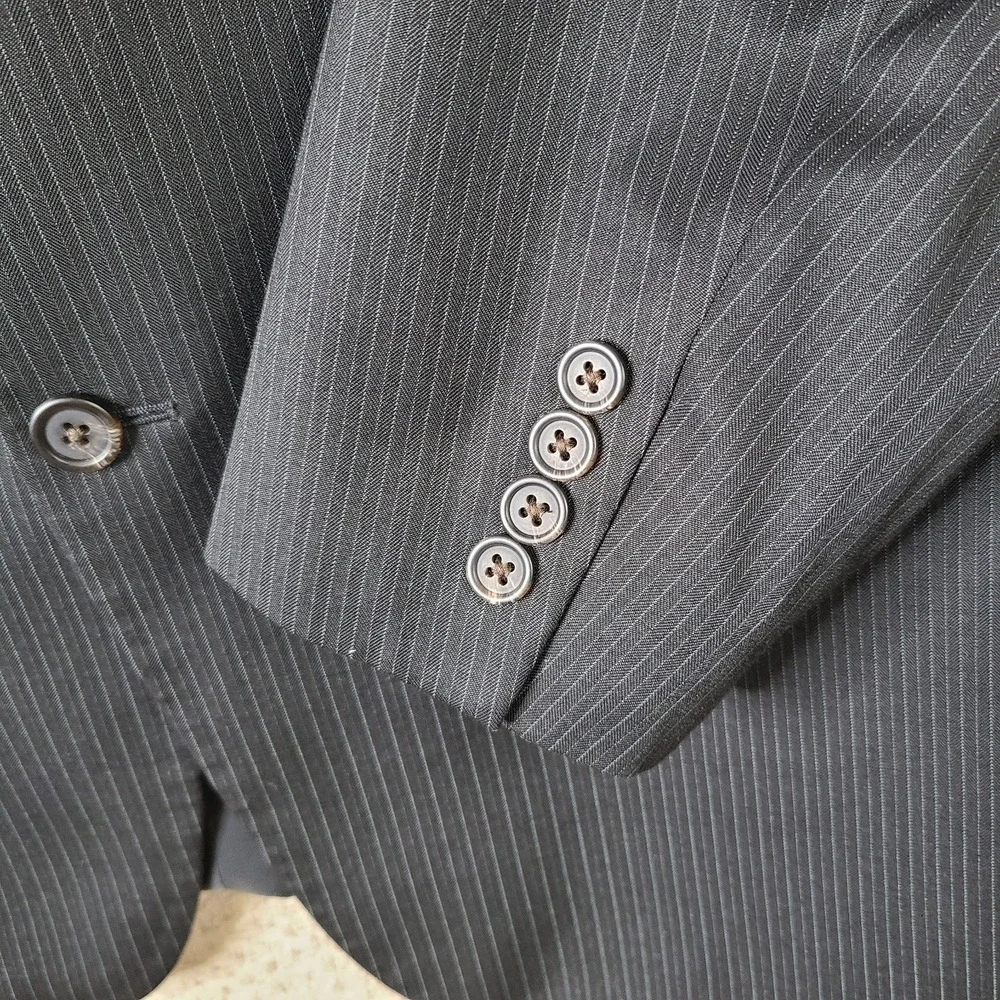 American Living Jacket Mens 44L Black Striped Blazer‎ Wool Blend 2 Btn Suit Coat